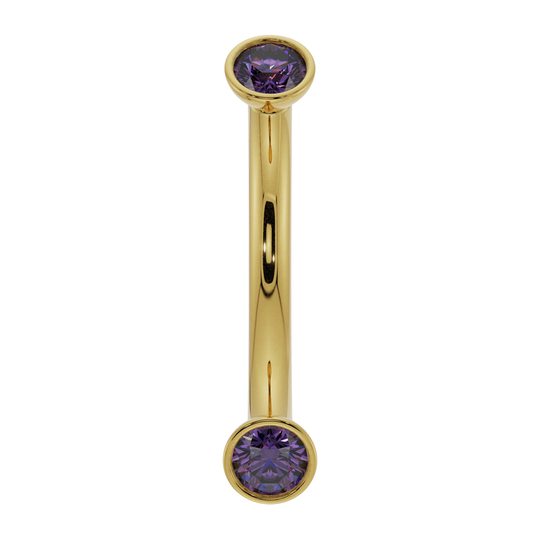 Dainty Amethyst Bezel-Set Curved Barbell for Eyebrow Rook Belly-14K Yellow Gold   16G (1.2mm)   7 16" (11mm)