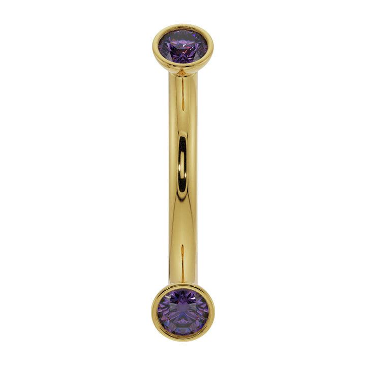 Dainty Amethyst Bezel-Set Curved Barbell for Eyebrow Rook Belly-14K Yellow Gold   16G (1.2mm)   7 16" (11mm)