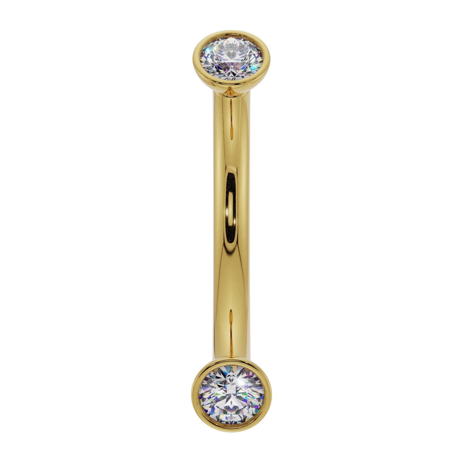 Dainty Diamond Bezel-Set Curved Barbell for Eyebrow Rook Belly-14K Yellow Gold   16G (1.2mm)   7 16