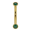 14k yellow gold emerald bezel-set curved barbell with dual round emeralds, front view