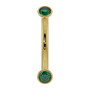 14k yellow gold emerald bezel-set curved barbell with dual round emeralds, front view
