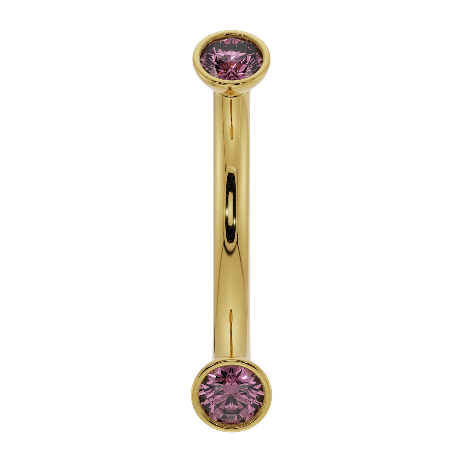 Dainty Pink Sapphire Bezel-Set Curved Barbell for Eyebrow Rook Belly-14K Yellow Gold   16G (1.2mm)   7 16