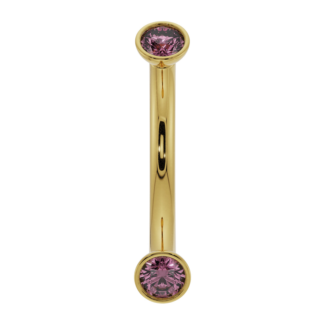 Dainty Pink Sapphire Bezel-Set Curved Barbell for Eyebrow Rook Belly-14K Yellow Gold   16G (1.2mm)   7 16" (11mm)