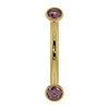 14K yellow gold curved barbell with dual bezel-set pink sapphires, front view