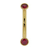 14k yellow gold ruby bezel-set curved barbell with dual red ruby ends, front view