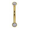 14k yellow gold CZ bezel-set curved barbell with two round CZ ends, front view
