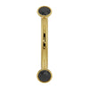 14k yellow gold curved barbell with bezel-set black diamonds, front view, 16G