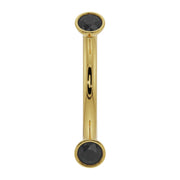 14k yellow gold curved barbell with bezel-set black diamonds, front view, 16G