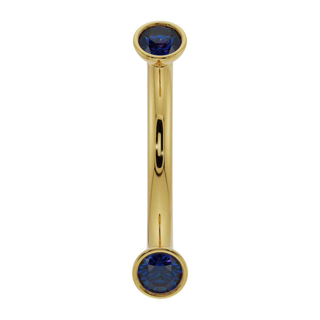 Dainty Blue Sapphire Bezel-Set Curved Barbell for Eyebrow Rook Belly-14K Yellow Gold   16G (1.2mm)   7 16" (11mm)