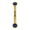 14k yellow gold curved barbell with dual bezel-set blue sapphires, front view