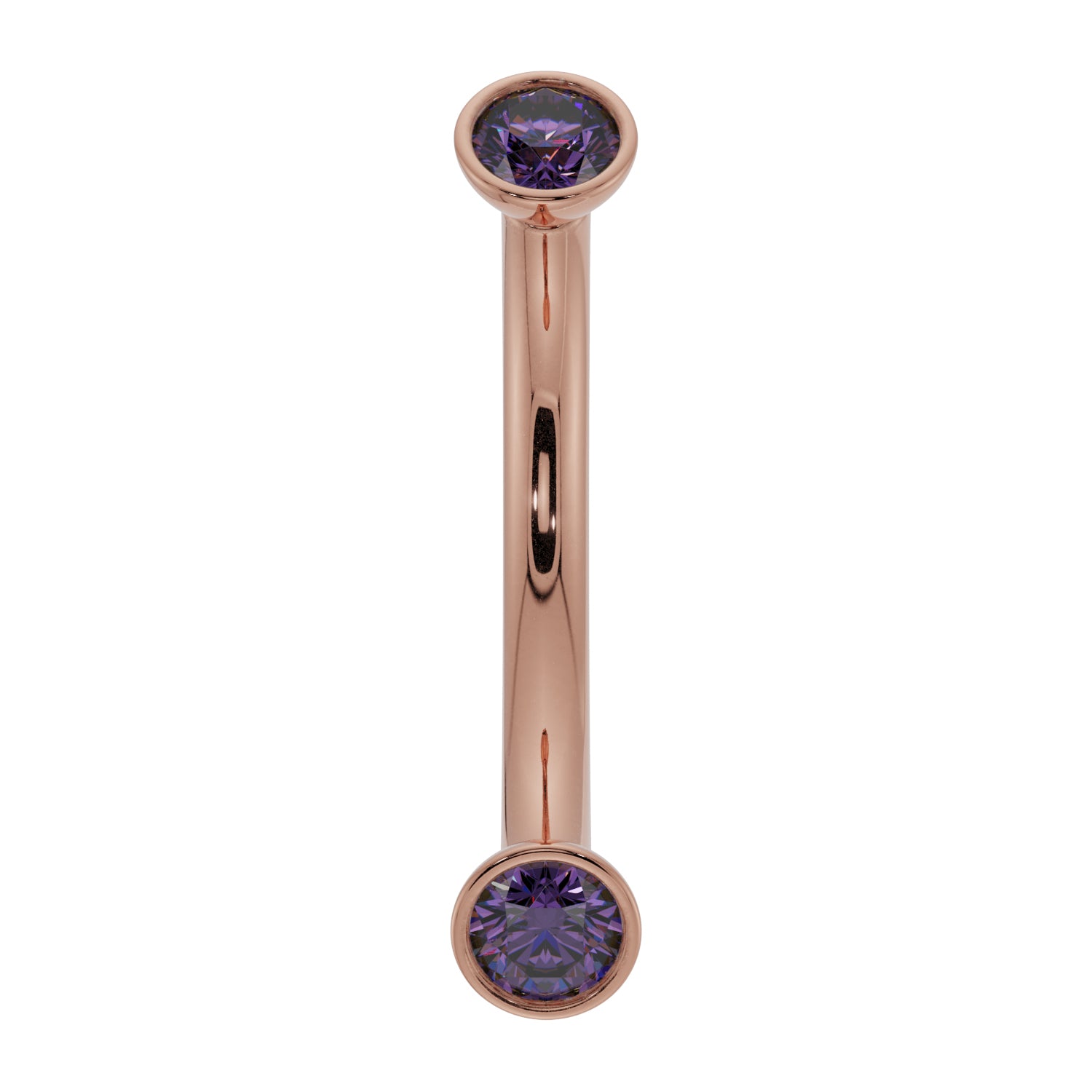 Dainty Amethyst Bezel-Set Curved Barbell for Eyebrow Rook Belly-14K Rose Gold   16G (1.2mm)   7 16