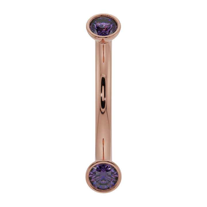 Dainty Amethyst Bezel-Set Curved Barbell for Eyebrow Rook Belly-14K Rose Gold   16G (1.2mm)   7 16" (11mm)