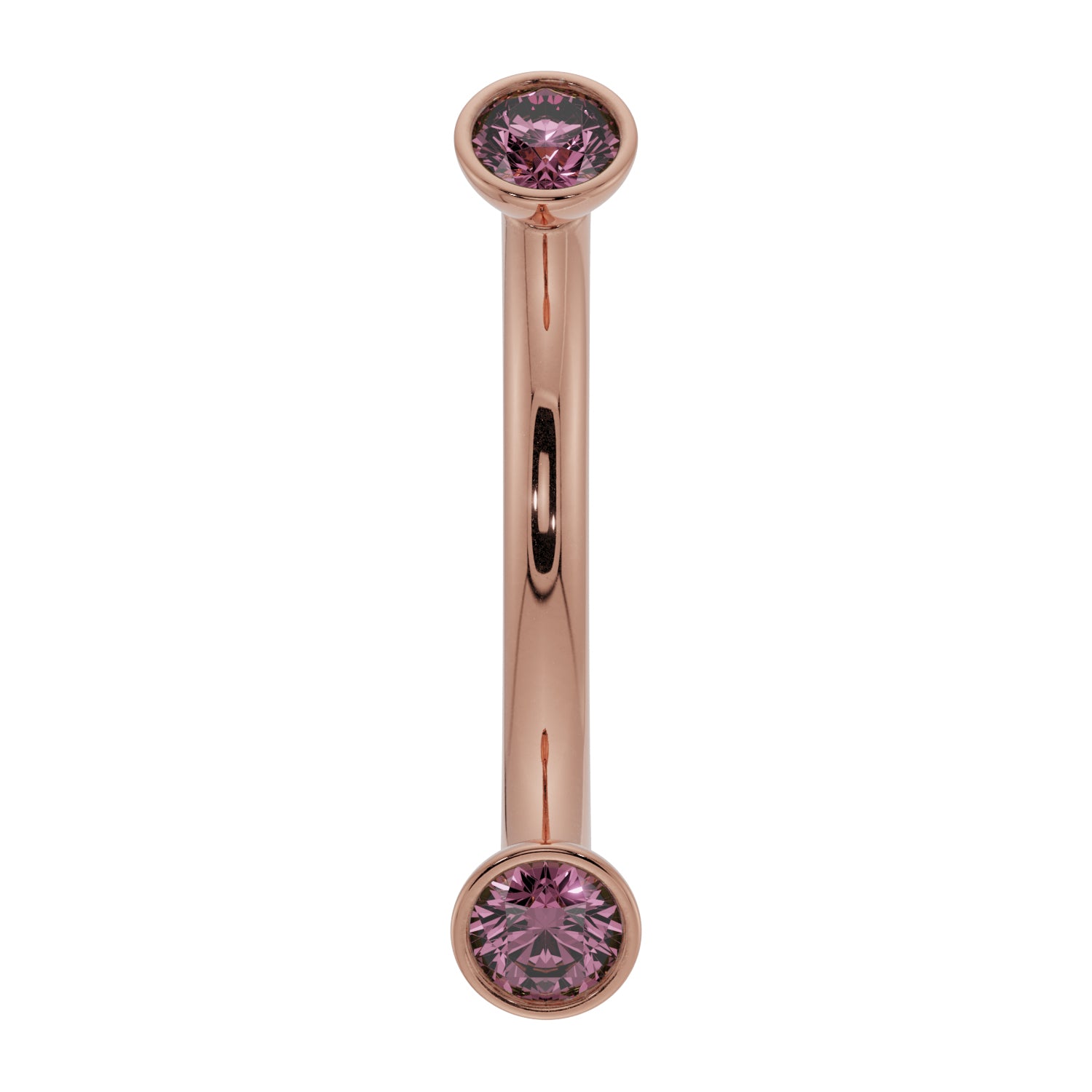 Dainty Pink Sapphire Bezel-Set Curved Barbell for Eyebrow Rook Belly-14K Rose Gold   16G (1.2mm)   7 16