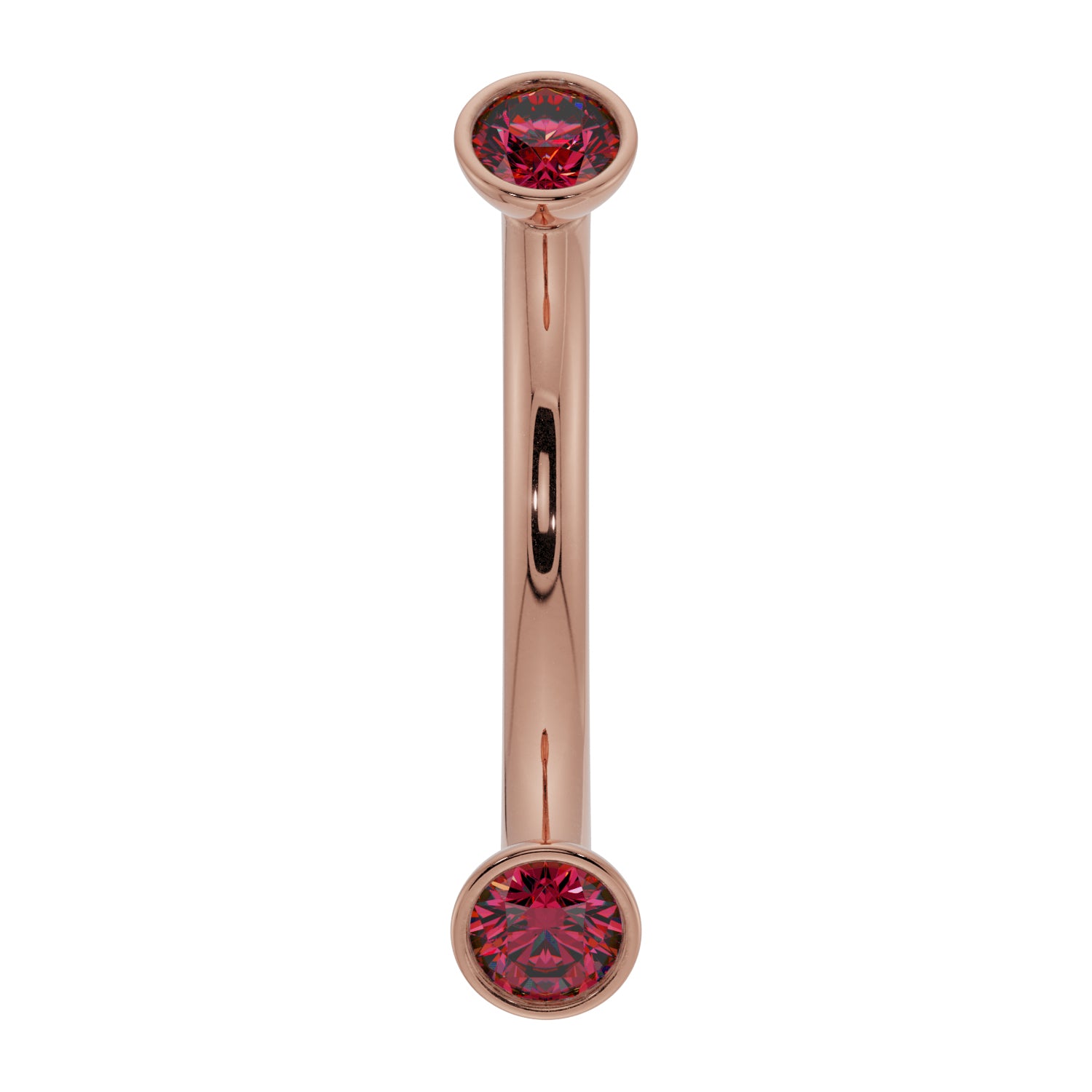 Dainty Ruby Bezel-Set Curved Barbell for Eyebrow Rook Belly-14K Rose Gold   16G (1.2mm)   7 16