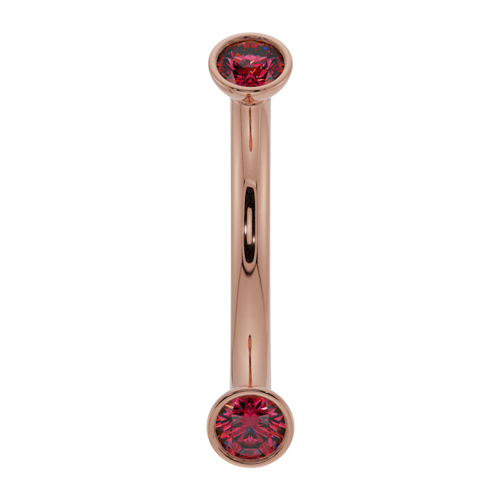 Dainty Ruby Bezel-Set Curved Barbell for Eyebrow Rook Belly-14K Rose Gold   16G (1.2mm)   7 16" (11mm)