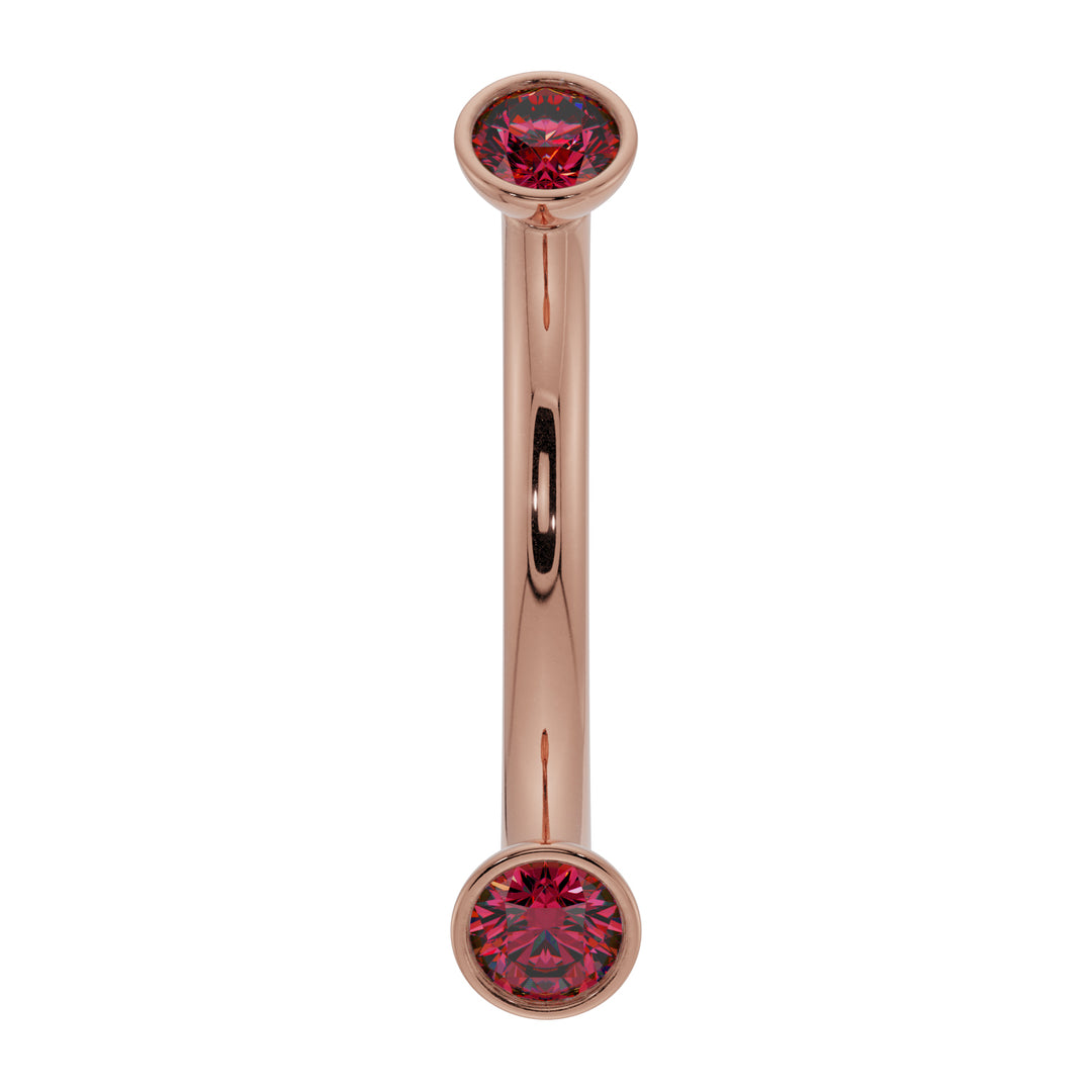 Dainty Ruby Bezel-Set Curved Barbell for Eyebrow Rook Belly-14K Rose Gold   16G (1.2mm)   7 16" (11mm)