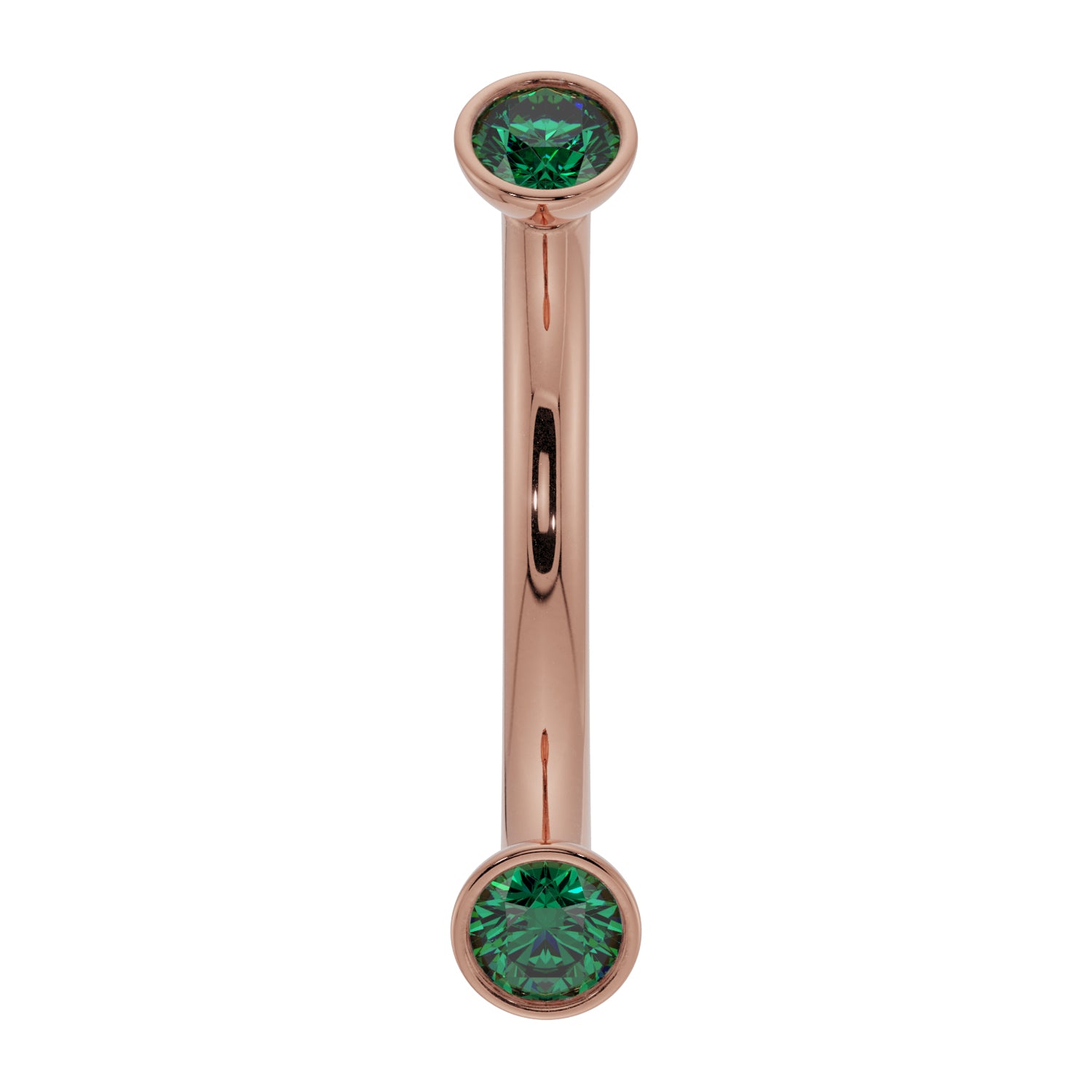 Dainty Emerald Bezel-Set Curved Barbell for Eyebrow Rook Belly-14K Rose Gold   16G (1.2mm)   7 16