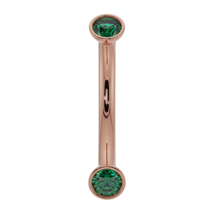 Dainty Emerald Bezel-Set Curved Barbell for Eyebrow Rook Belly-14K Rose Gold   16G (1.2mm)   7 16" (11mm)