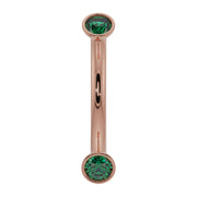 14k rose gold emerald bezel-set curved barbell with dual round emeralds, front view