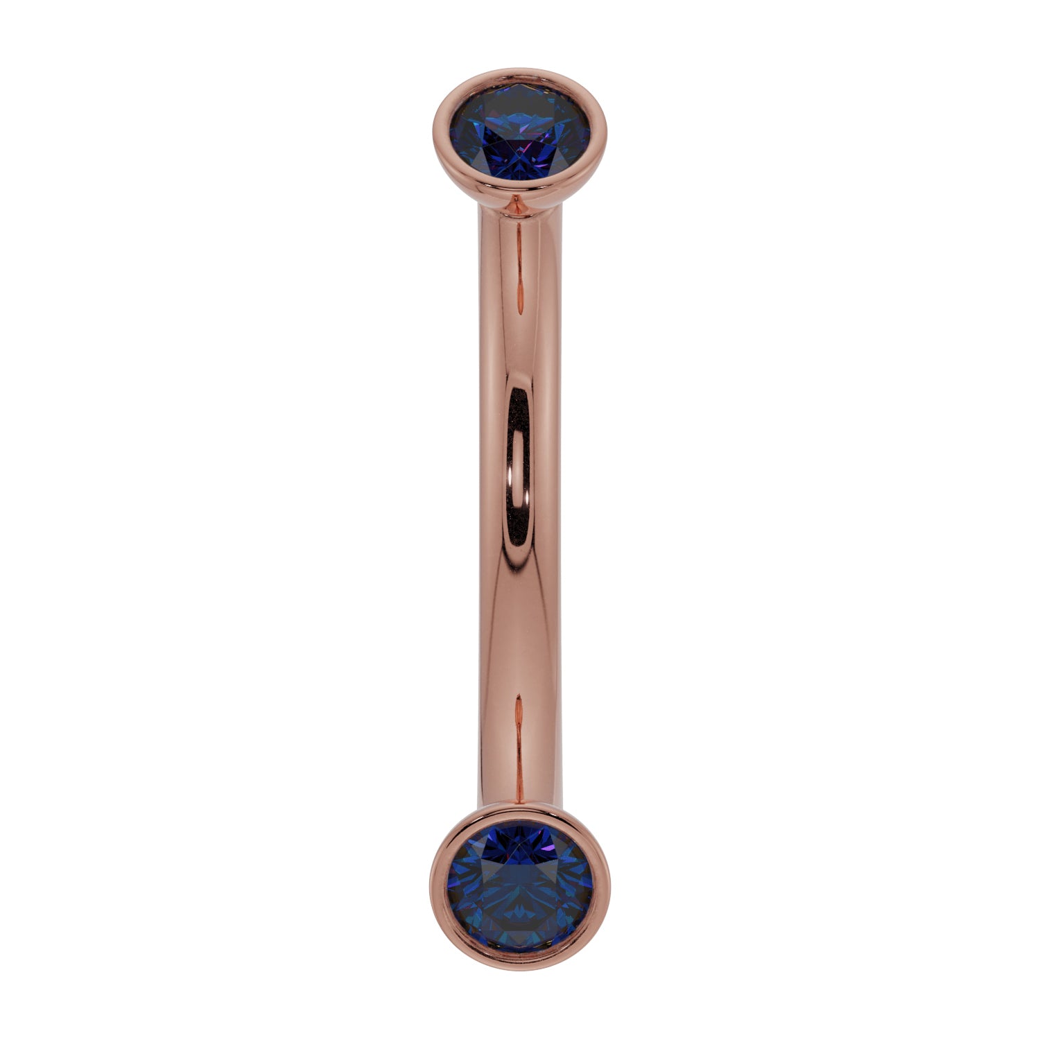 Dainty Blue Sapphire Bezel-Set Curved Barbell for Eyebrow Rook Belly-14K Rose Gold   16G (1.2mm)   7 16
