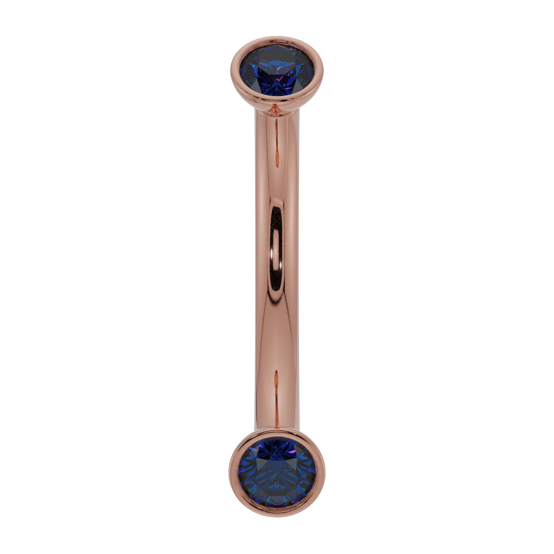 Dainty Blue Sapphire Bezel-Set Curved Barbell for Eyebrow Rook Belly-14K Rose Gold   16G (1.2mm)   7 16" (11mm)