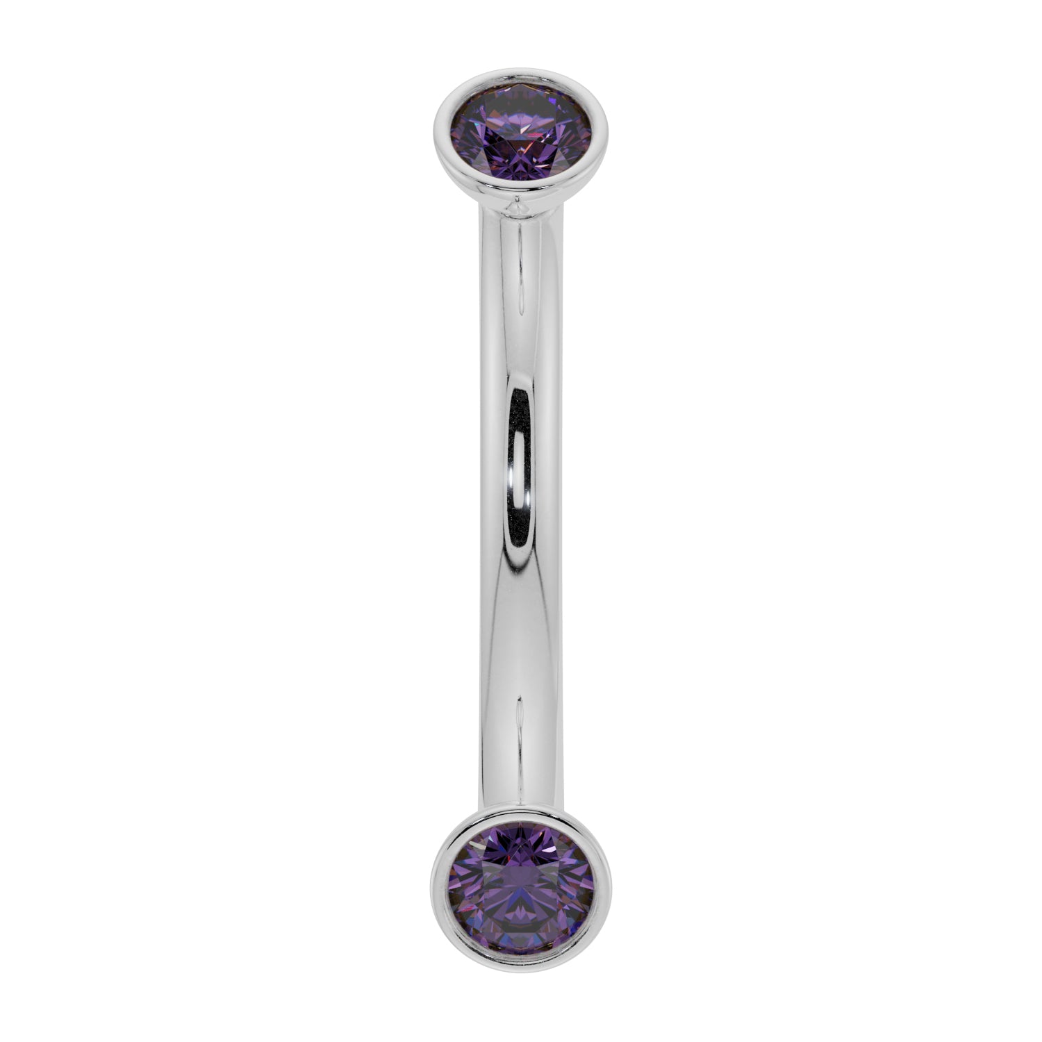 Dainty Amethyst Bezel-Set Curved Barbell for Eyebrow Rook Belly-14K White Gold   16G (1.2mm)   7 16