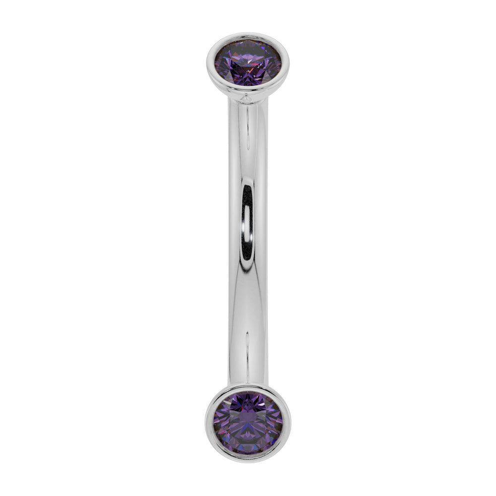 Dainty Amethyst Bezel-Set Curved Barbell for Eyebrow Rook Belly-14K White Gold   16G (1.2mm)   7 16" (11mm)
