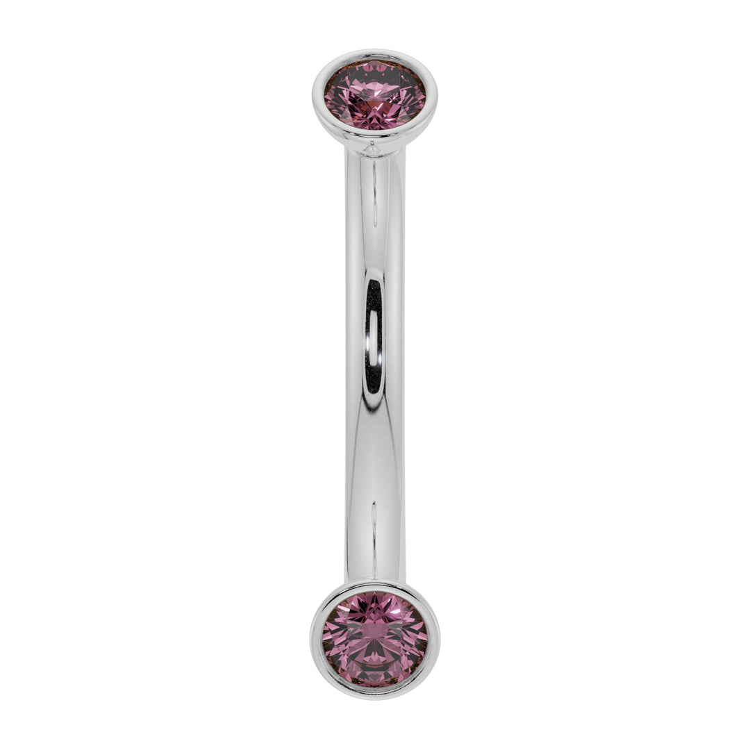 18G (1.0mm) 14K Yellow  Gold dainty pink sapphire bezel 14k gold curved barbell