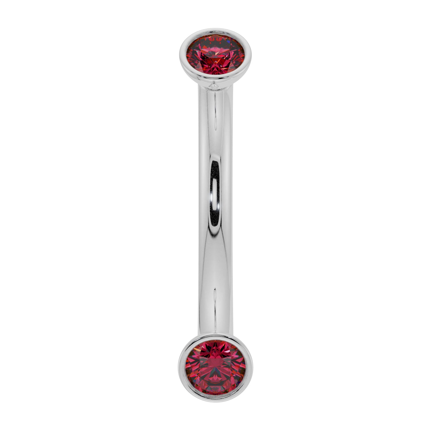 Dainty Ruby Bezel-Set Curved Barbell for Eyebrow Rook Belly-14K White Gold   16G (1.2mm)   7 16