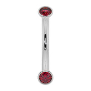 14k white gold ruby bezel-set curved barbell with dual red ruby ends, front view