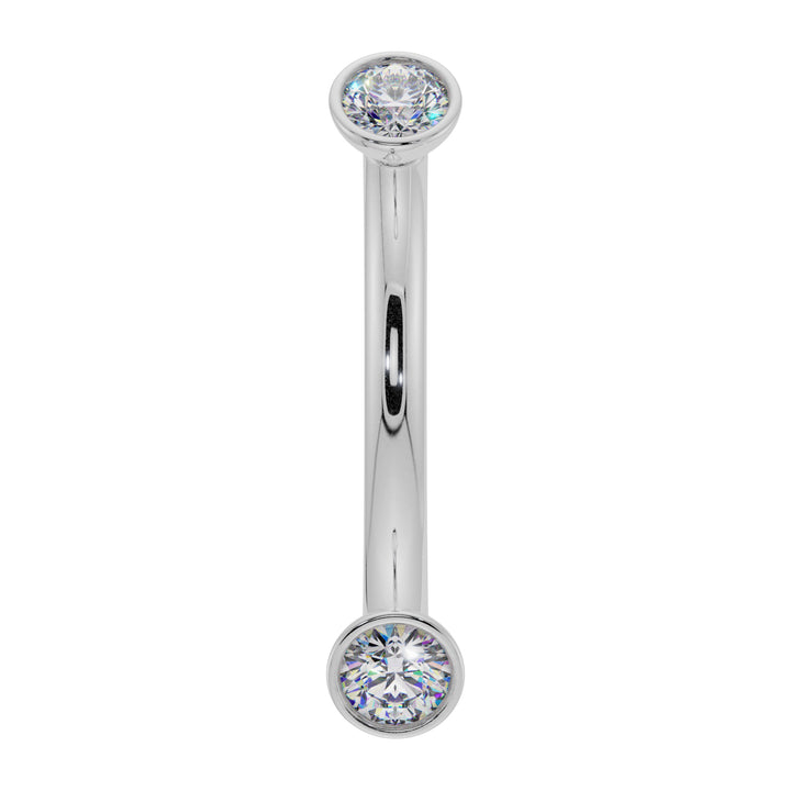 Dainty Cubic Zirconia Bezel-Set Curved Barbell for Eyebrow Rook Belly-14K White Gold   16G (1.2mm)   7 16" (11mm)