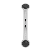 14k white gold curved barbell with bezel-set black diamonds, front view, 16G