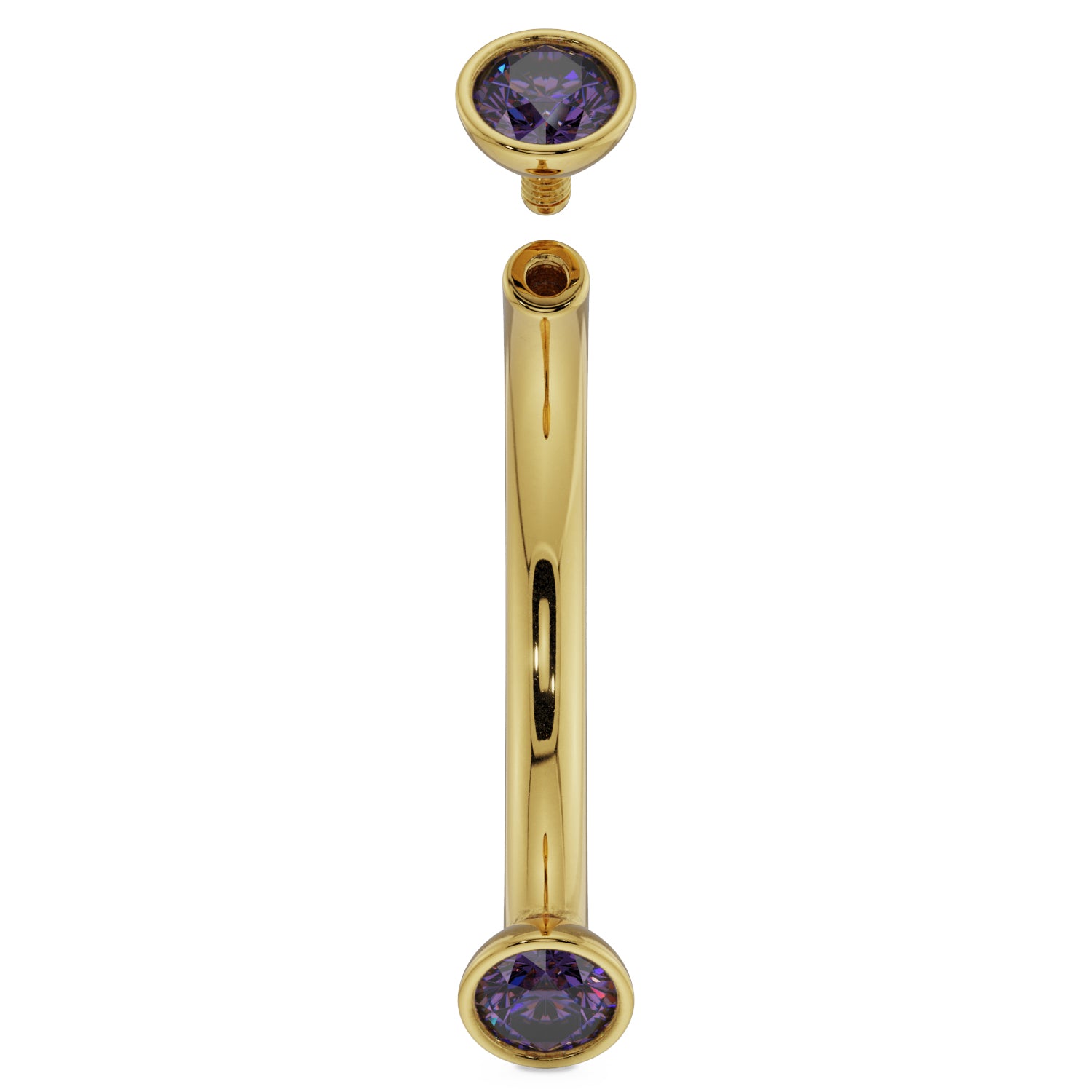 18G (1.0mm) 14K Yellow  Gold dainty amethyst bezel 14k gold curved barbell