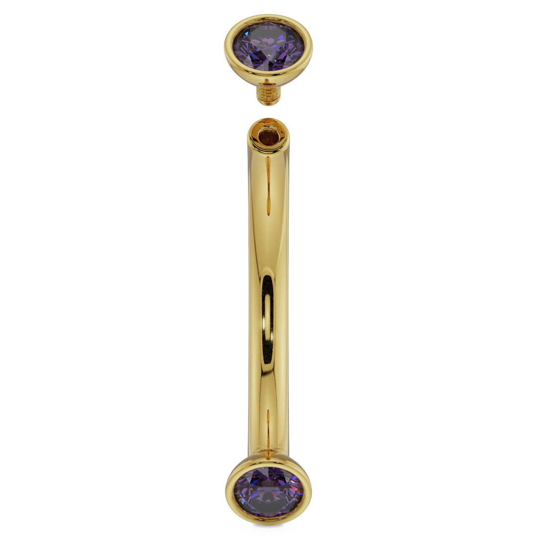 18G (1.0mm) 14K Yellow  Gold dainty amethyst bezel 14k gold curved barbell