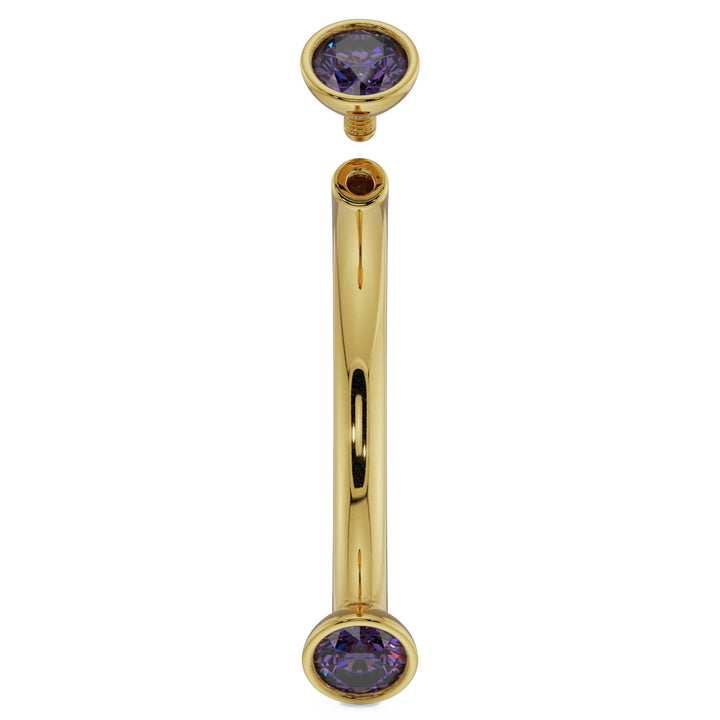18G (1.0mm) 14K Yellow  Gold dainty amethyst bezel 14k gold curved barbell