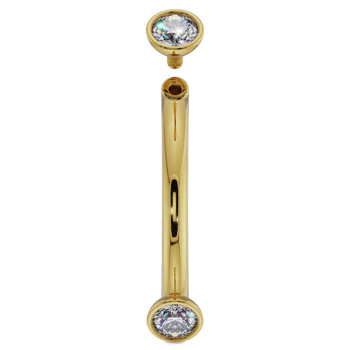16G (1.2mm) 14K Yellow  Gold dainty cz bezel 14k gold curved barbell