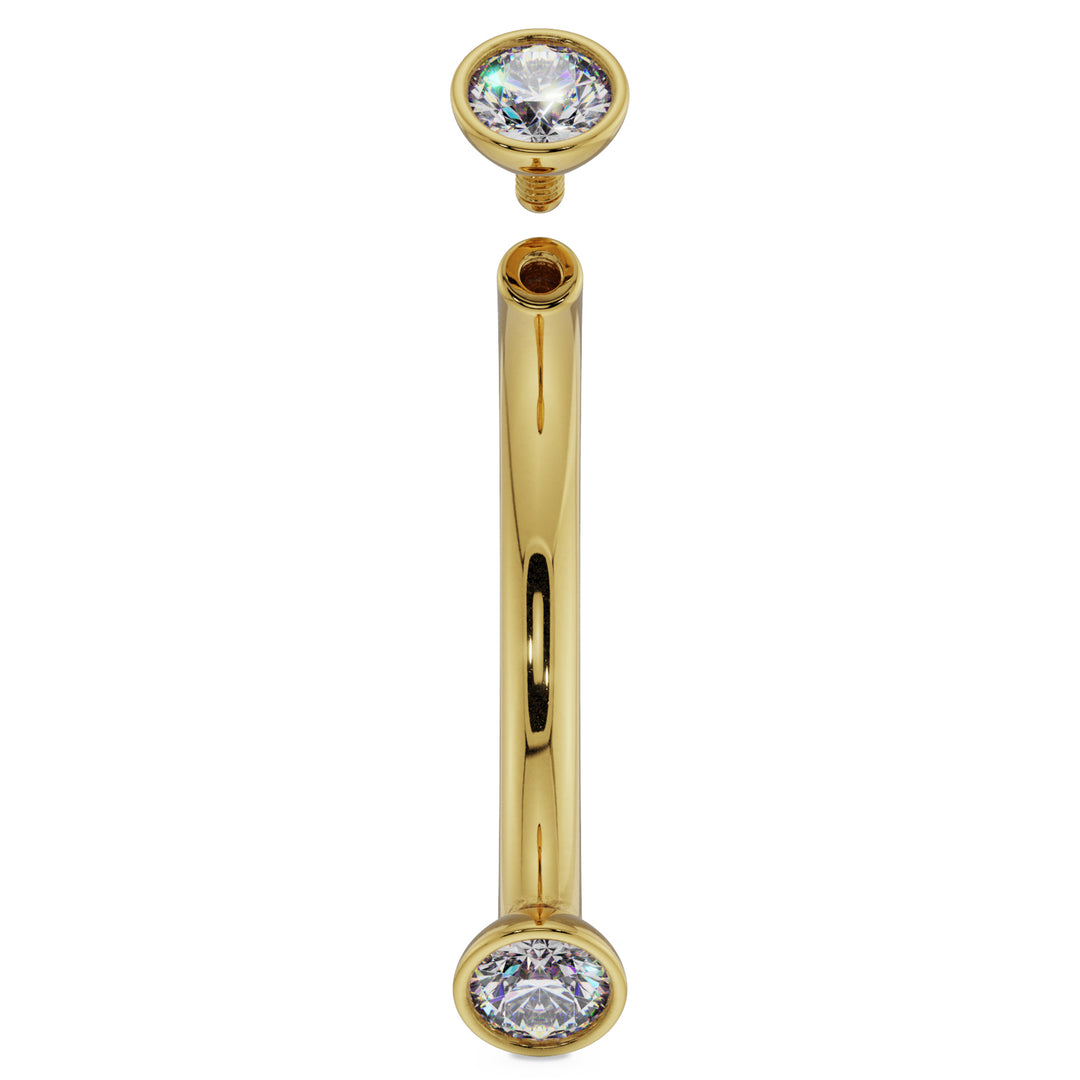 16G (1.2mm) 14K Yellow  Gold dainty cz bezel 14k gold curved barbell