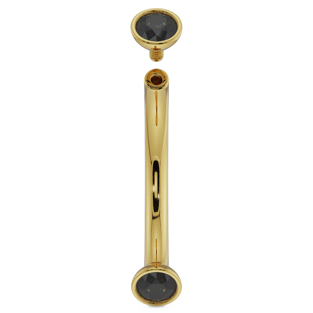 16G (1.2mm) 14K Yellow  Gold dainty black diamond bezel 14k gold curved barbell