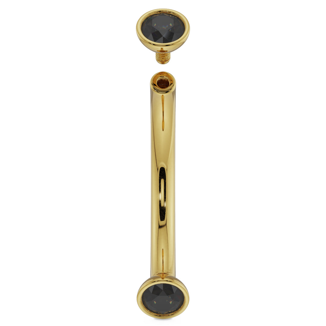 16G (1.2mm) 14K Yellow  Gold dainty black diamond bezel 14k gold curved barbell