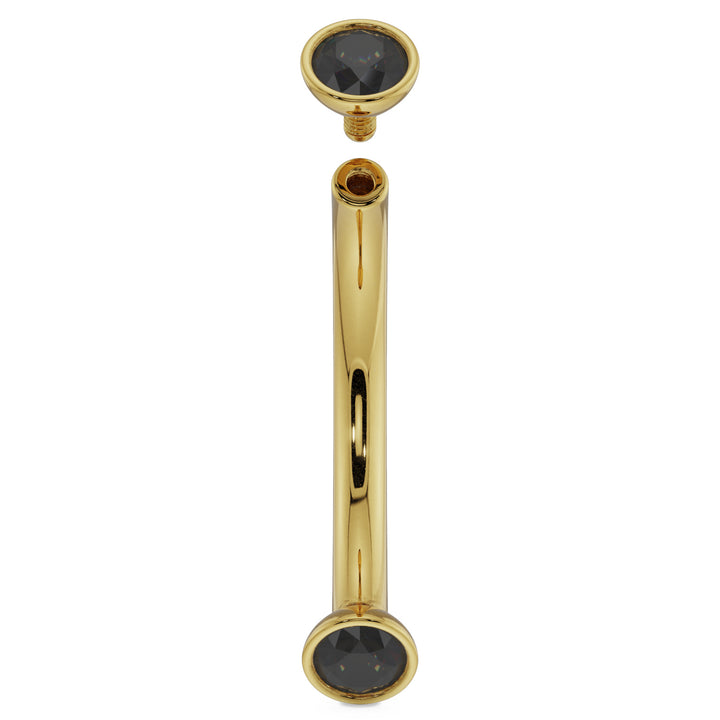 16G (1.2mm) 14K Yellow  Gold dainty black diamond bezel 14k gold curved barbell