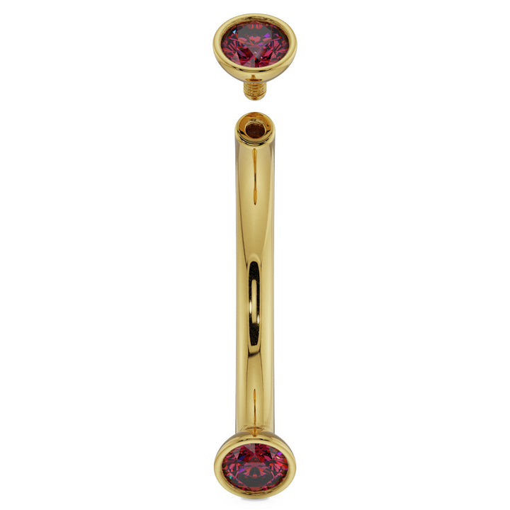16G (1.2mm) 14K Yellow  Gold dainty ruby bezel 14k gold curved barbell
