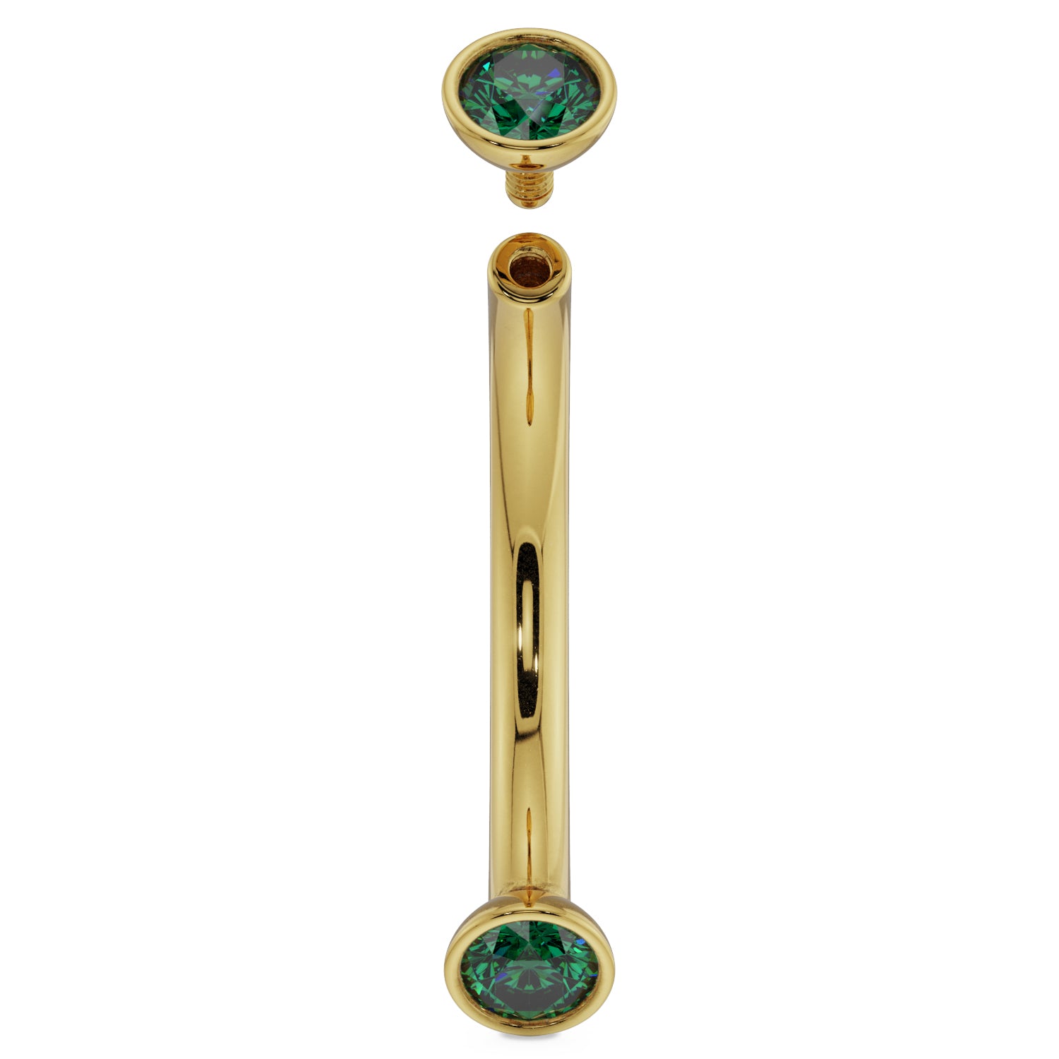 16G (1.2mm) 14K Yellow  Gold dainty emerald bezel 14k gold curved barbell