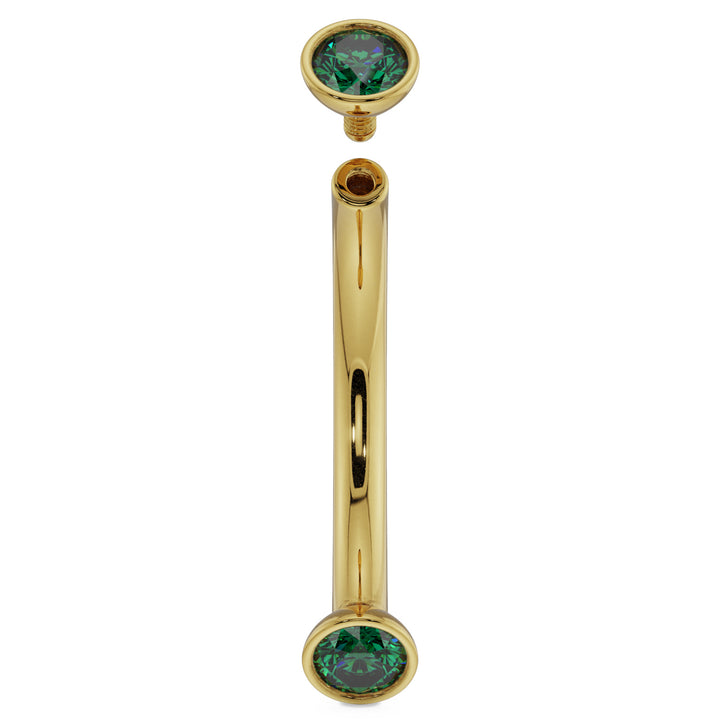16G (1.2mm) 14K Yellow  Gold dainty emerald bezel 14k gold curved barbell