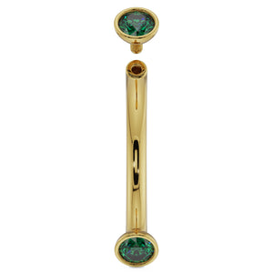 14k yellow gold emerald curved barbell with top ball removed, showing threaded post detail