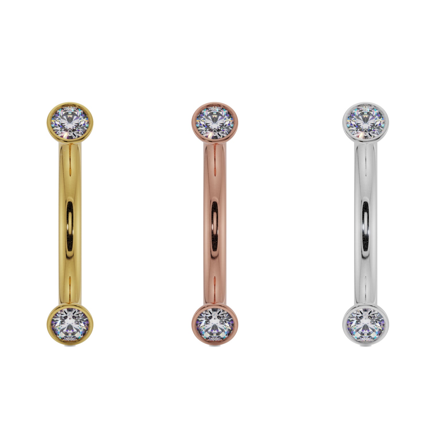 16G (1.2mm) 14K Yellow  Gold dainty cz bezel 14k gold curved barbell