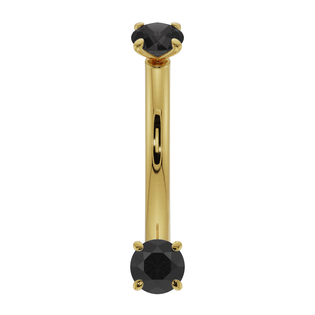 Dainty Black Diamond Prong-Set Curved Barbell for Eyebrow Rook Belly-14K Yellow Gold   16G (1.2mm)   7 16" (11mm)
