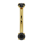 14k yellow gold black diamond prong-set curved barbell, front view with dual prong settings