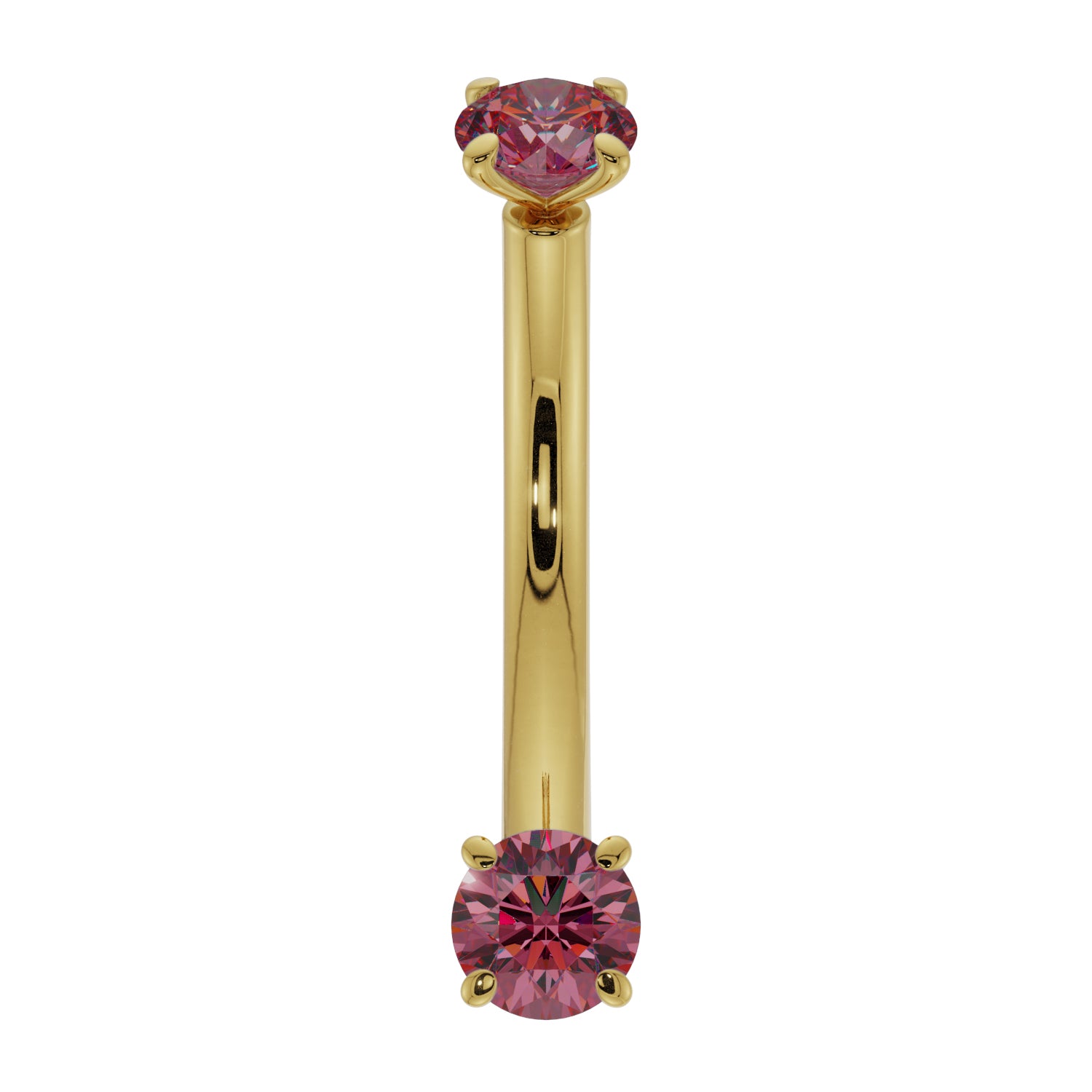 Dainty Ruby Prong-Set Curved Barbell for Eyebrow Rook Belly-14K Yellow Gold   16G (1.2mm)   7 16