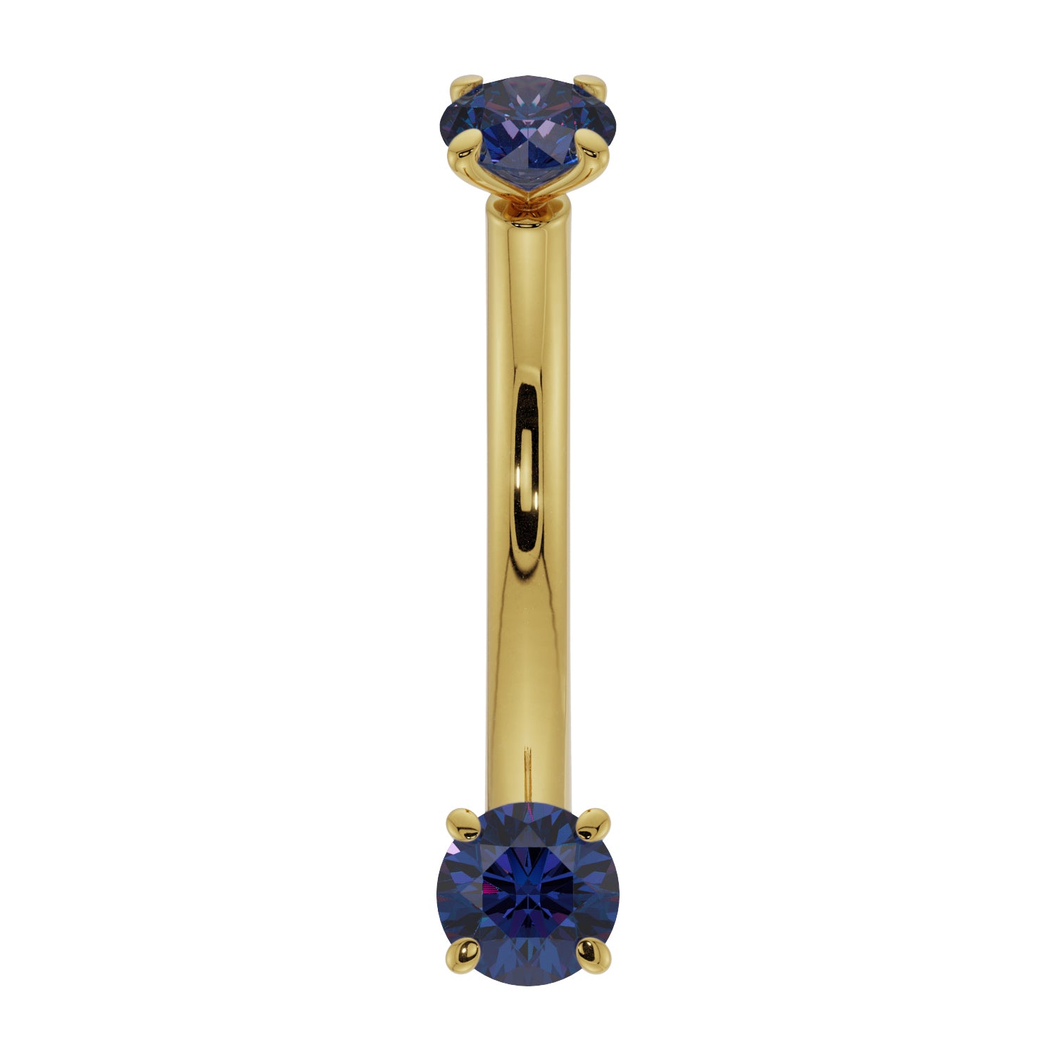 Dainty Blue Sapphire Prong-Set Curved Barbell for Eyebrow Rook Belly-14K Yellow Gold   16G (1.2mm)   7 16