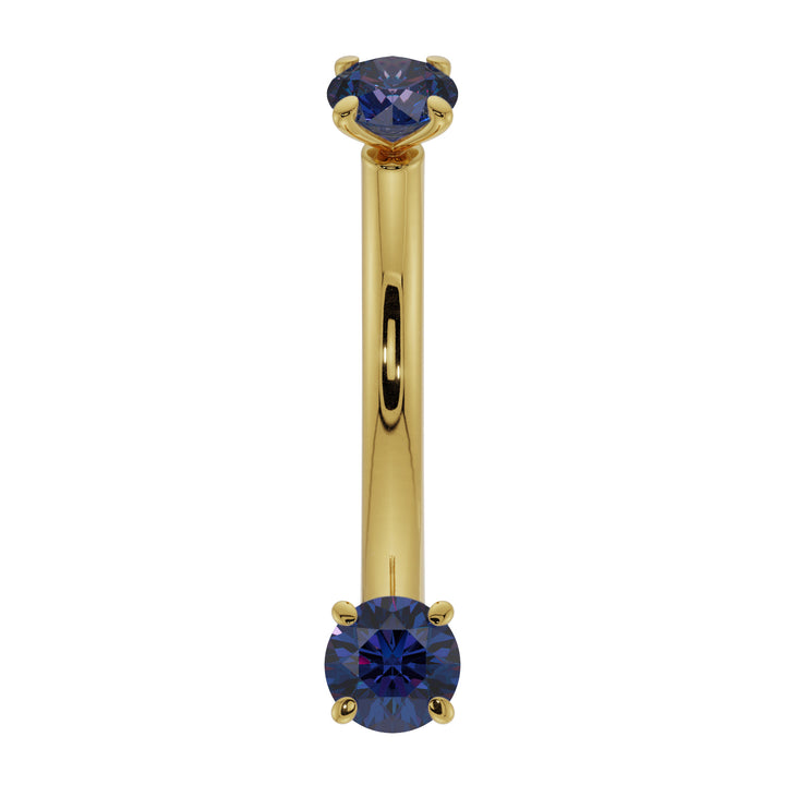 Dainty Blue Sapphire Prong-Set Curved Barbell for Eyebrow Rook Belly-14K Yellow Gold   16G (1.2mm)   7 16" (11mm)